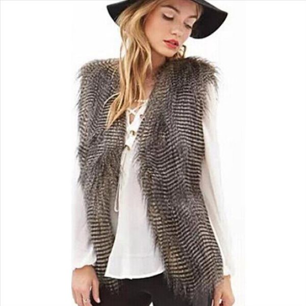 

fashion women faux fur vest long peacock fur sleeveless coat autumn winter outerwear overcoat fs0225 drop shipping, Black