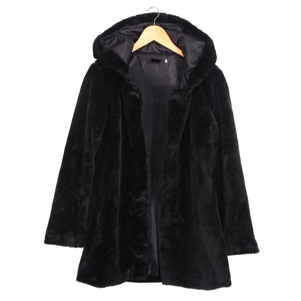 

2016 winter women hooded faux fur coat fashion warm long-sleeved loose black coat female flocking cotton jacket plus size1
