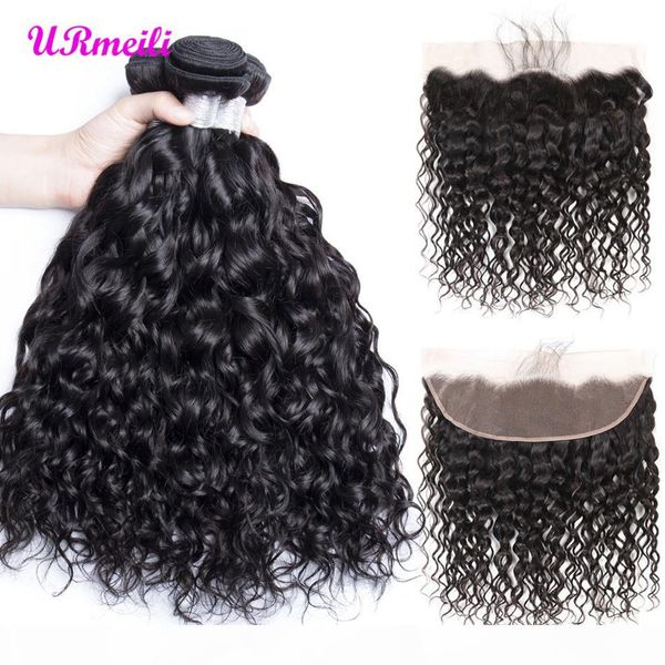 

10a brazilian virgin hair water wave bundles with frontal human hair 3 4 bundles with closure remy lace frontal closure with 30inch bundles, Black;brown