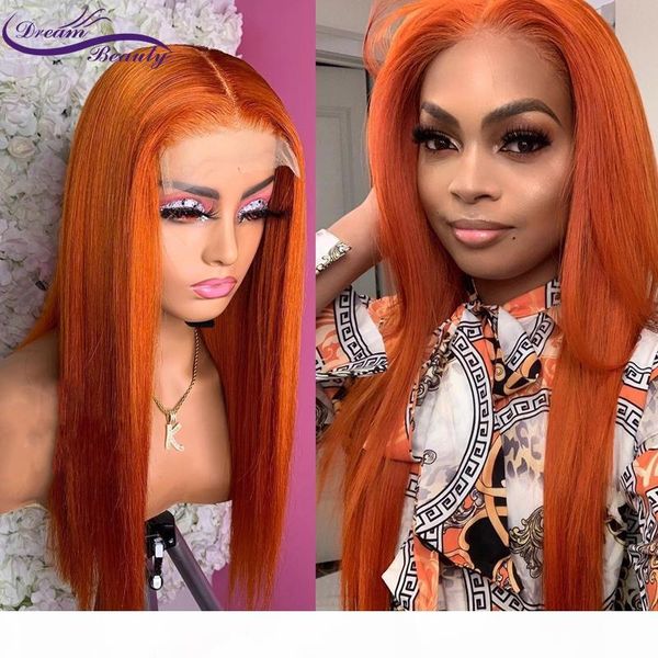 

straight human hair wig ginger orange color lace frontal brazilian transparent lace deep part human hair wigs, Black;brown