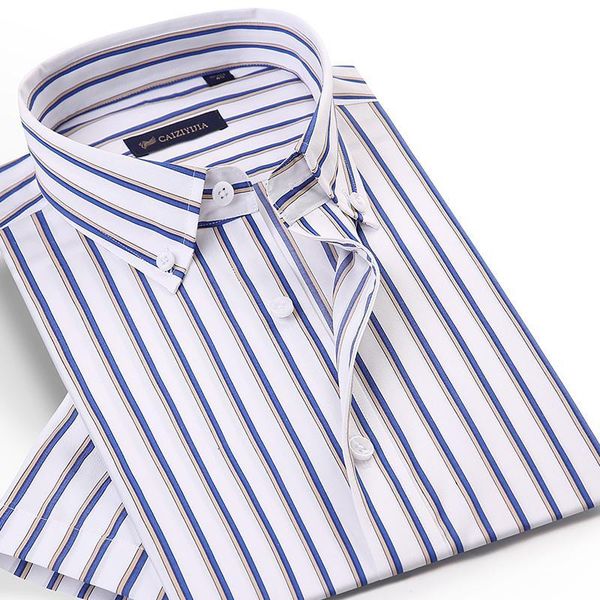 

men's summer short sleeve contrast striped shirts pocket-less design button-down standard-fit thin casual bamboo fiber shirt, White;black