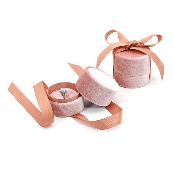 

round flannel ring box vintage wedding ceremony engagement slim ring holder proposal idea with cushion jewelry storage accessory, Pink;blue