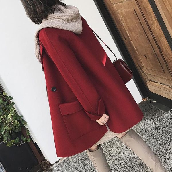 

women's wool & blends hong kong fashion brand and sweet age reduction big size woolen coat, Black