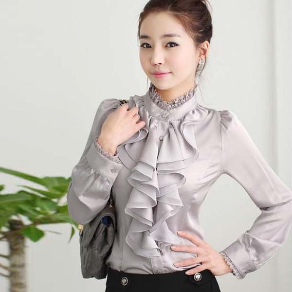 

womens lolita and blouses ladies chiffon blouse bow solid blusas femininas shirts for women plus size xxxl office, White