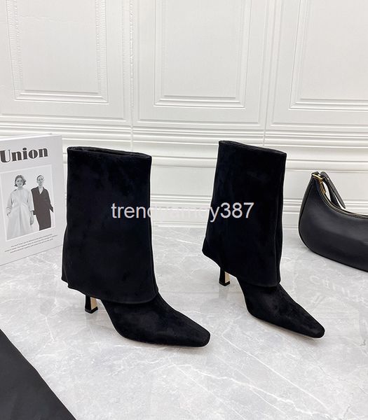 

boots autumn and winter women's pants tube fashion boots temperament design sense square head high-heeled short, Black