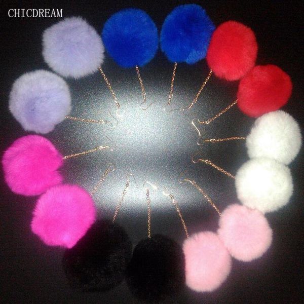 

dangle & chandelier 7 colors 2021 pink black real fur ball pompom pendant tassel drop earrings for women cute girl jewelry brincos, Silver