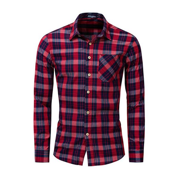 

men's casual shirts european size big 2021 fashion plaid shirt men long sleeve slim fit with pocket 100% cotton 198, White;black