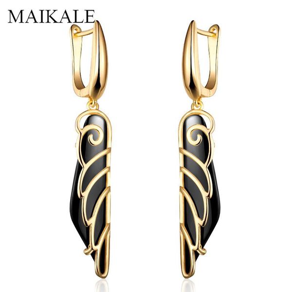 

maikale trendy black white ceramic earrings for women gold silver color hollow wing shape drop earrings fashion jewelry gifts