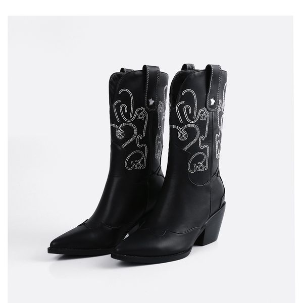 

female ins mid-calf more size 22-27.5cm embroidered boots stuffed warm for woman winter shoes ygqe, Black