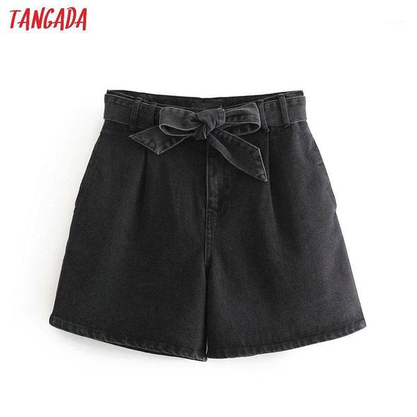 

tangada women elegant black denim shorts with slash bow zipper pockets female retro summer casual shorts pantalones 3p051, White;black