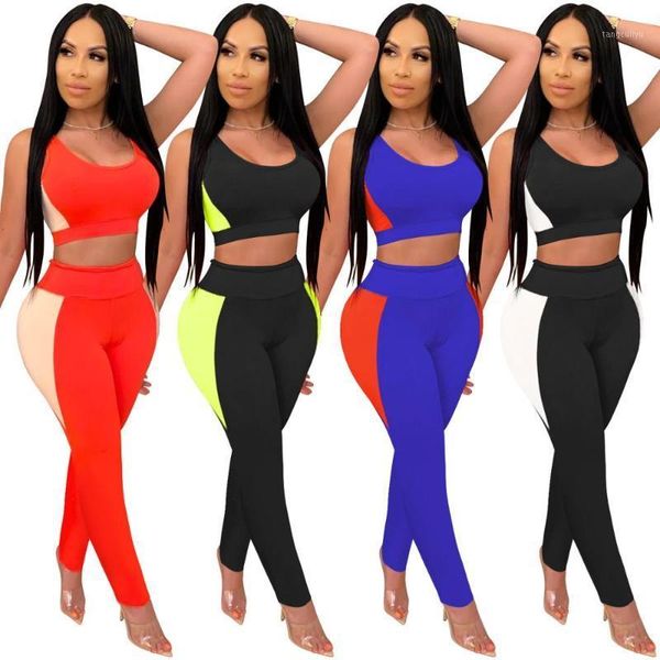 

zoctuo two piece sets for women patchwork going out outfits tracksuit o-neck tank and leggings two piece set sports set1, Gray