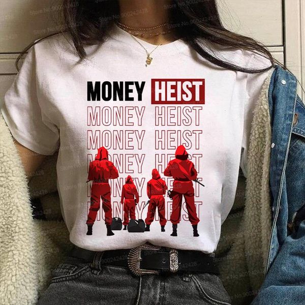 

cool la casa de papel t shirt women funny money heist harry style house of paper tees bella ciao korean clothes, White