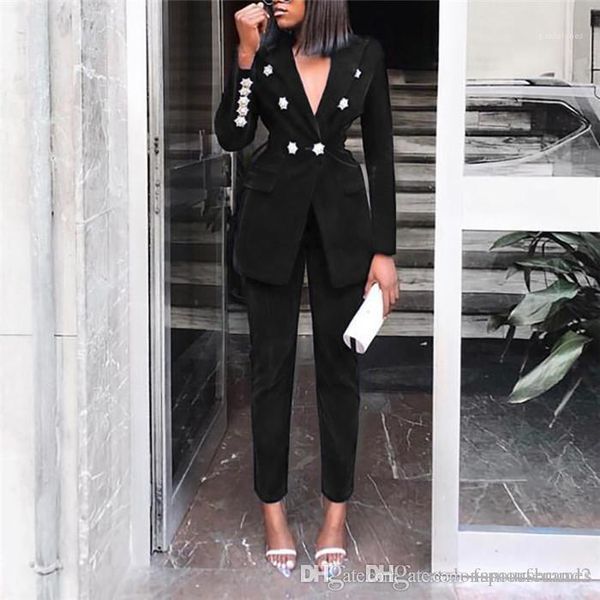 

slim fit double breasted long sleeve blazers ladies casual blazer solid color suit two piece suit, White;black