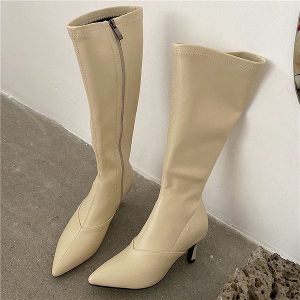 

2020 mulheres joelho couro feminino fetish zper cavaleiro botas elegantes senhora stilettos baixo sapatos de salto alto bege rf95, Black