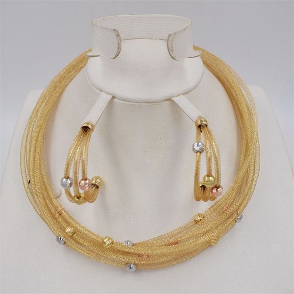 

ltaly 750 gold color jewelry set for women african beads jewlery fashion necklace set earring jewelry 201222, Slivery;crystal