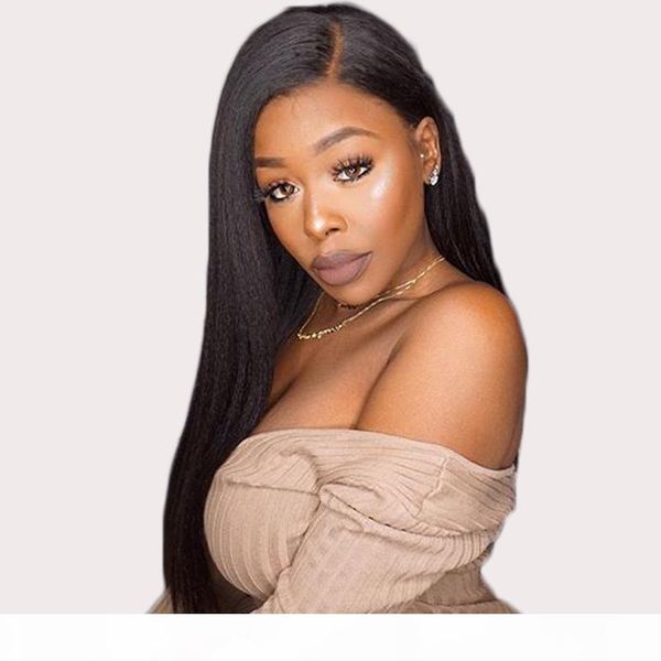 

premier 360 lace wigs brazilian remy human hair wigs yaki straight pre-plucked bleach knots 150% density human lace wigs, Black;brown