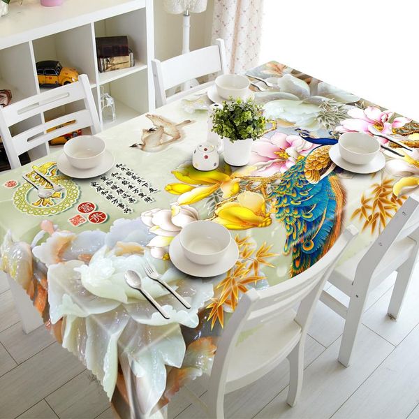 

3d beautiful peacock tablecloth cute parrot pattern waterproof thicken rectangular and round table cloth for wedding wmtins