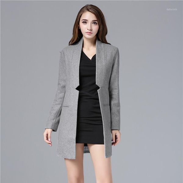 

2020 spring and autumn new big size women's korean coat full sleeve was thin solid loose long jackets woolen coats, Tan;black