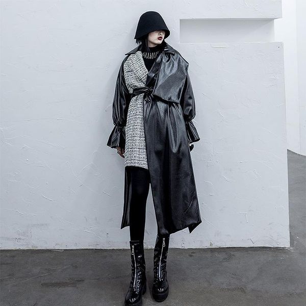 

leather jacket cotton coat women's new loose irregular tweed patchwork coat in 2020 winter oversized womens coats long overcoat1, Black