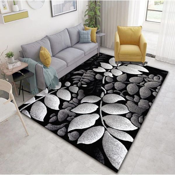 

carpets black white leaf geometric printed carpet modern living room large size kids crawl floor rug child bedroom play mat1