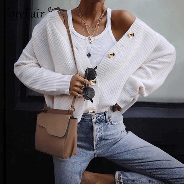 

forefair solid knitted cardigan coat with buttons casual 2021 winter open single breasted oversize pink white knit sweater women sh190912, White;black