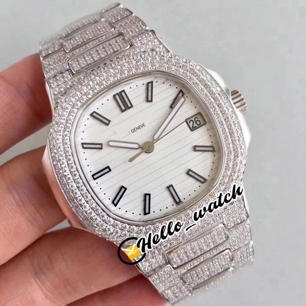 Beste Version MKF Neue 5719 Diamantlünette Weißes strukturiertes Zifferblatt Miyota 9015 Modify Cal.324CS Automatische Herrenuhr Diamanten Armband Top Luxus