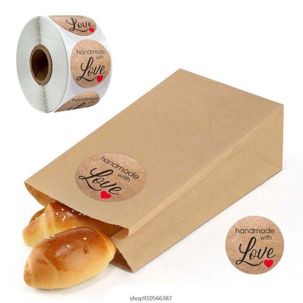 

500pcs/roll kraft handmade with love heart stickers seal labels scrapbooking decoration d21 20 dropshipping