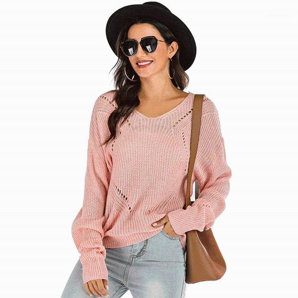 

zogaa women's pullover v-neck 2020 spring autumn ladies sweaters off shoulder backless pullovers pink women1, White;black
