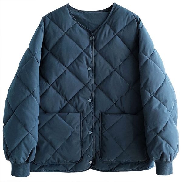 

2020 diamond check around the neck female short winter down padded jacket yr1v, Black