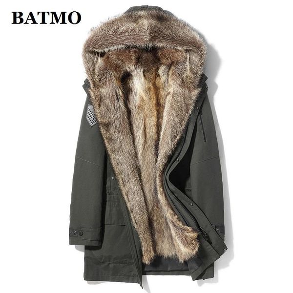 

batmo natural raccoon fur collar&liner hooded parkas men,men's winter warm hooded jackets ,men's fur coat x29011, Black