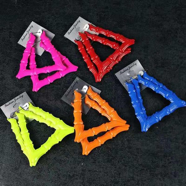 

stud fashion earrings oversized trapezoidal colorful bamboo for women 2021 punk hiphop singer or dance, Golden;silver