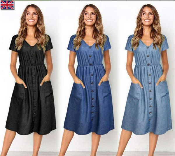 

women's skirt fashion new slim button denim dress in summer 2020, White