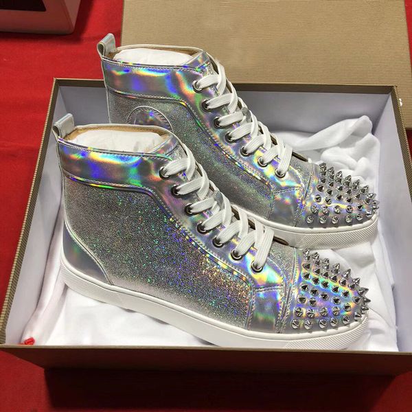 

classic spikes high top red нижние кроссовки обувь женщины, мужчины роскошный дизайнер повседневная плоская красная подошва вечеринка свадьб, Black