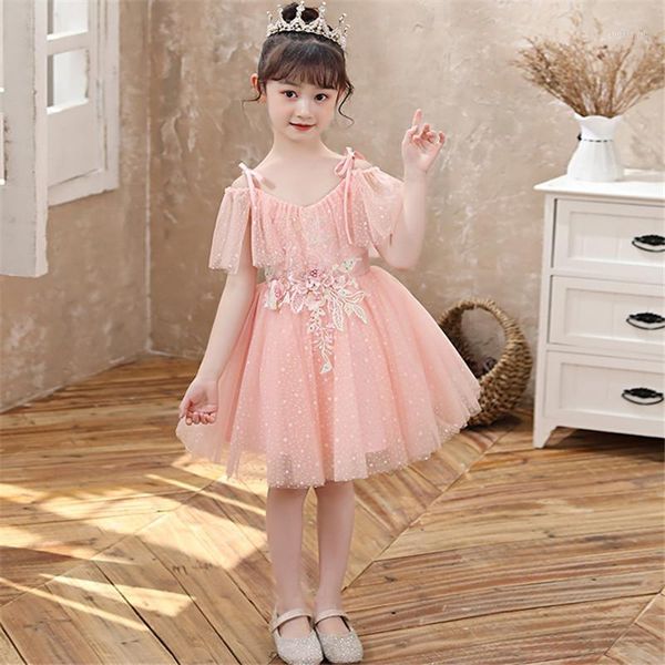 

girl's dresses korean sweet baby infant shoulderless v-collar pink color flowers birthday evening party princess fluffy dress for host, Red;yellow