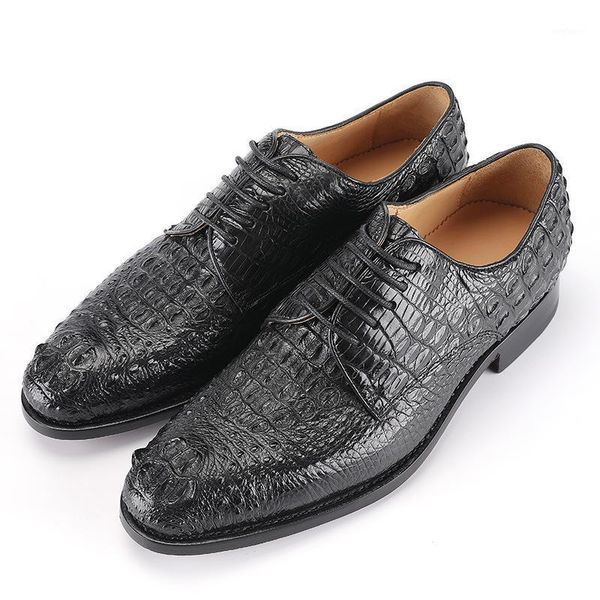 

genuine crocodile leather dress office shoes for men business formal wear lace-up wear-resistant non-slip men's mocassin homme1, Black