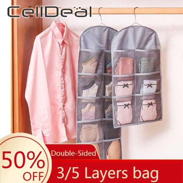 

3/5 layers hanging underwear organizer wardrobe closet double side multipockets storage bag with hook for door wall bra sundry