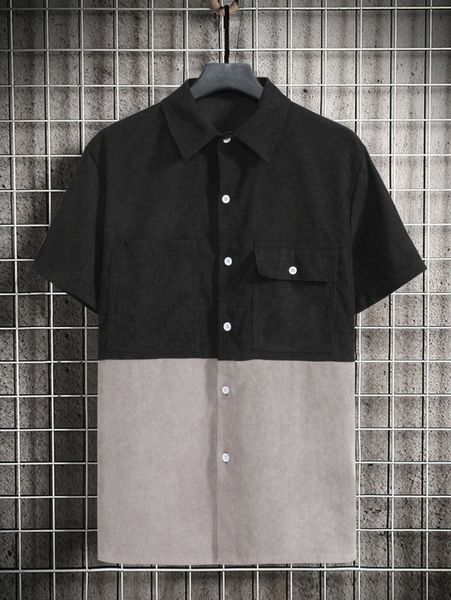 

men colorblock flap pocket corduroy shirt e2pp#, White;black