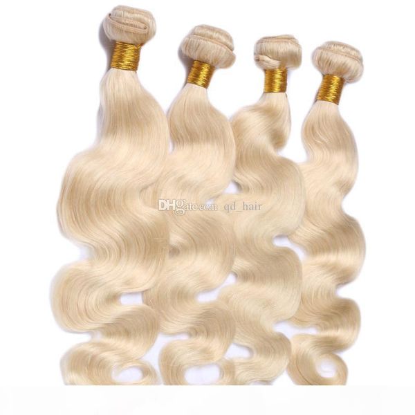 

blench blonde #613 brazilian virgin hair body wave honey blonde malaysian hair weave 4 bundles platinum blonde human hair extension, Black