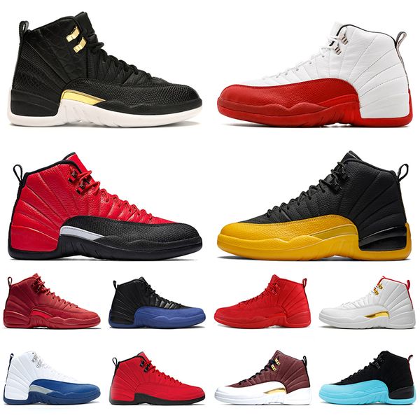 

jumpman 12 12s basketball shoes men women gym red reverse flu game university gold blue air trainers retro sport sneakers 40-47, White;red