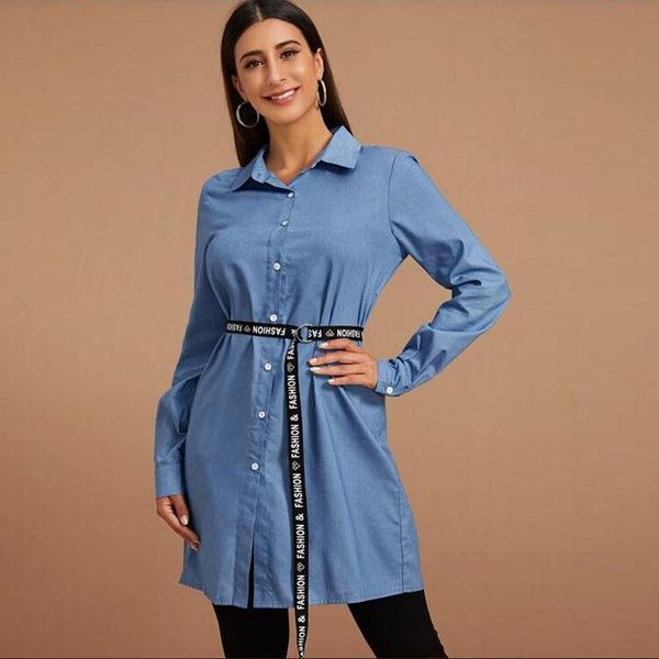 

women's blouses & shirts 2021 fashion denim girl's blouse casual oxford shirt long sleeve for muslim women button up, White