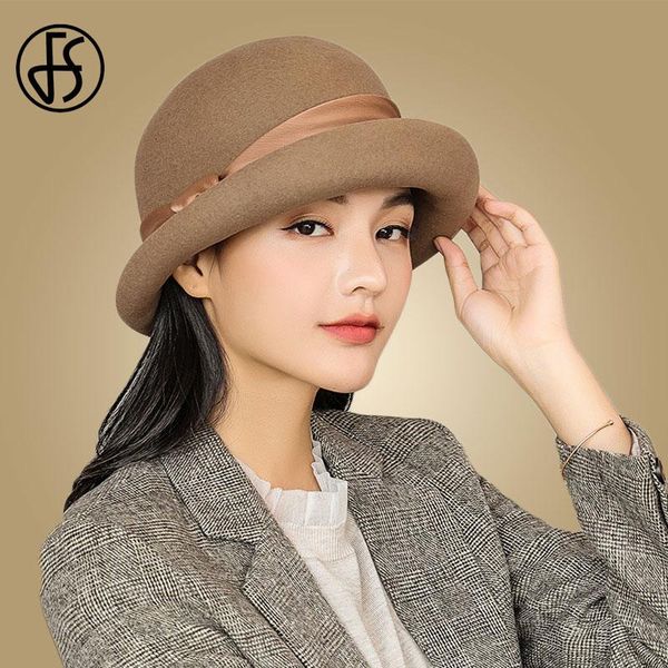 

stingy brim hats fs winter for women wool fedora hat with bow ribbon elegant lady chapeau femme wide felt cloche sombrero, Blue;gray