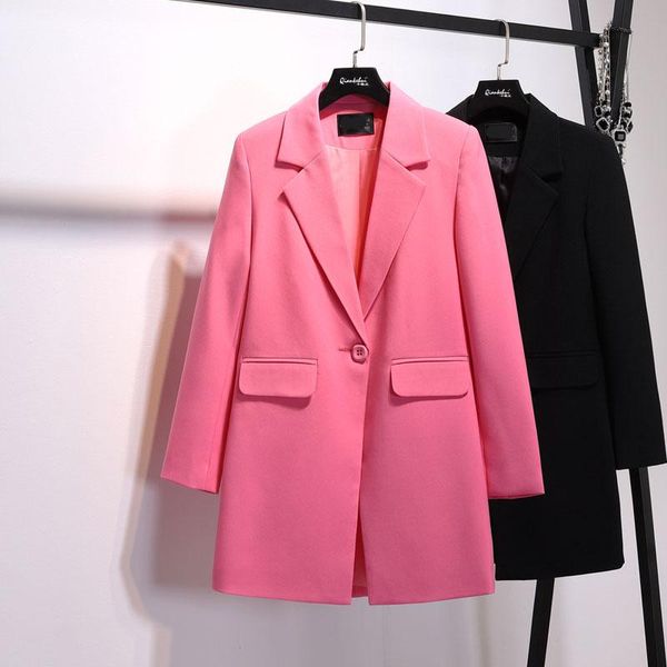 

spring and autumn new style long paragraph lady small suit long-sleeved one button pink wild small suit jacket female, White;black