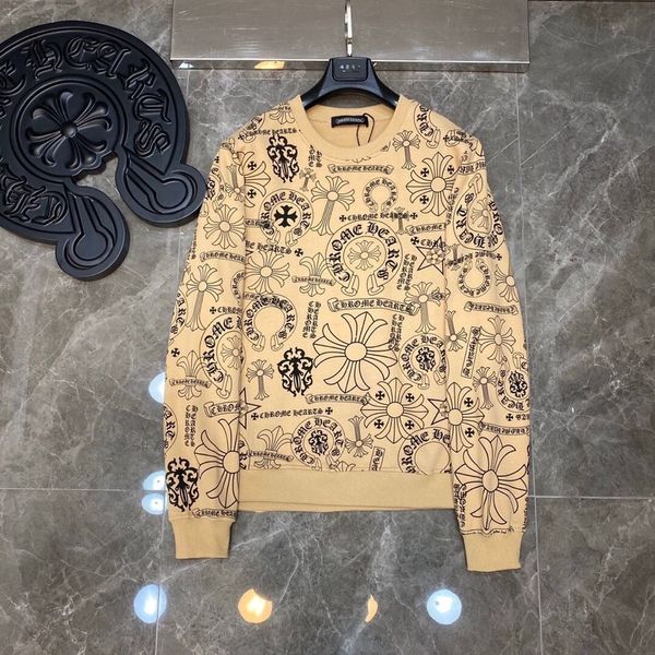 

new ch croxinchao autumn and winter fashion full print versatile casual slim round neck sweater for men and women vuel, Black