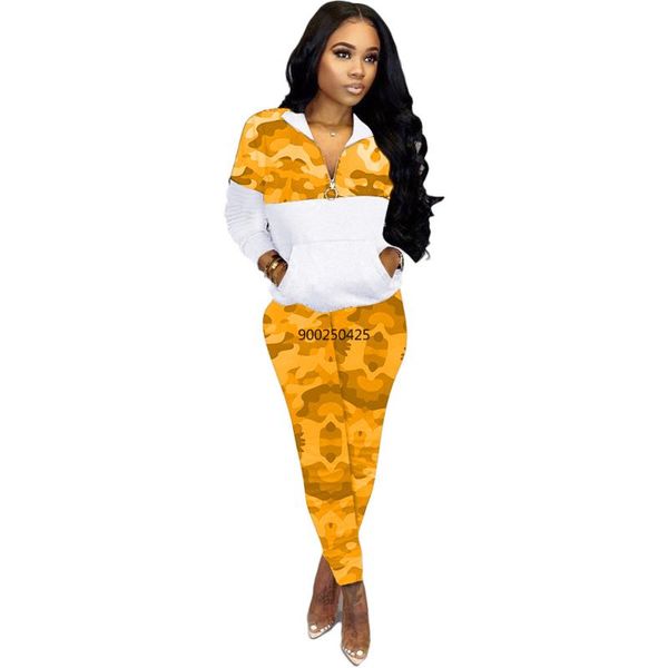 

2020 front pocket pullover sweatsuit two piece sets women patchwork and camouflage pants set autumn fashion leisure outfits, Gray