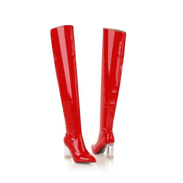 

red black white leather thigh round heel on knee fashion boots pointed toe ladies knight boot ql8c