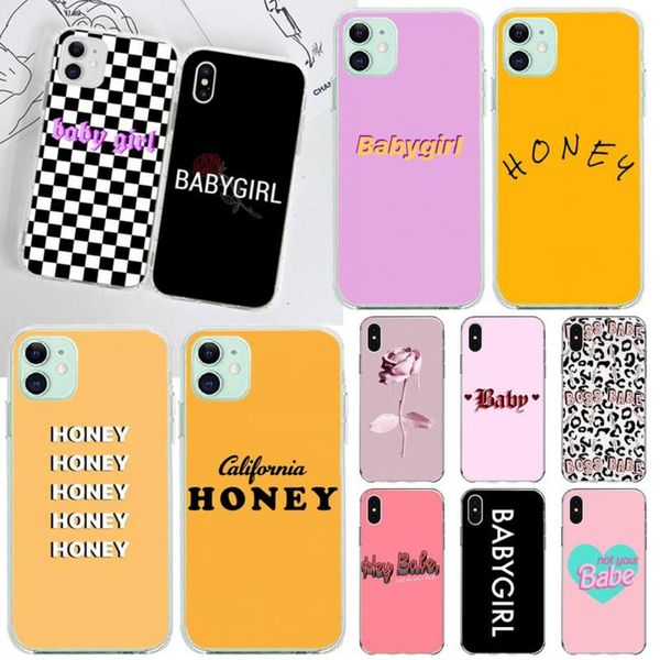 

babe babygirl mobile case with honey online text, black soft shell, vip 11 pro xs max 8 7 6 6s plus x 5s se 2020 xr layer