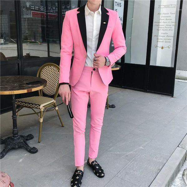 

summer pink mens suits light blue wedding dress suits for young mens social club outfits smoking blazers set 2 pcs black white1, White;black