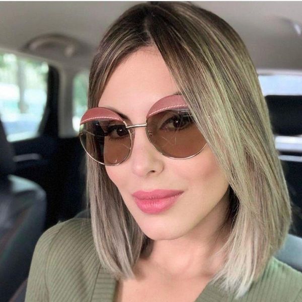 

2020 metal leather sunglasses designer shades sun round fashion oversized for women luxury big new glasses men stylish gafas tblsh, White;black