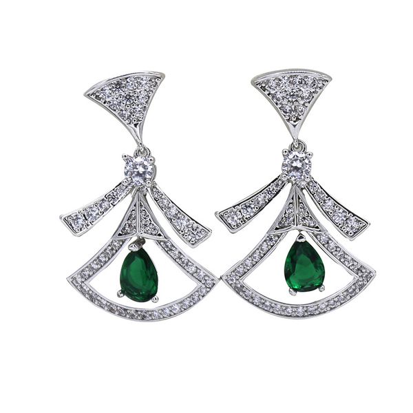 

turquoise geometric fan earrings s925 silver pin wedding earring, Golden;silver