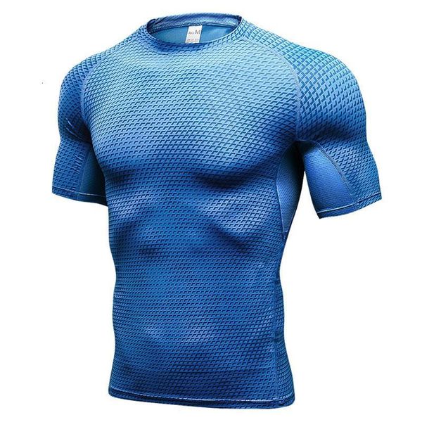 

summer men running t-shirt compression fitness quick dry jersey gym tees rashguard clothing workout sportswear male, Black;blue